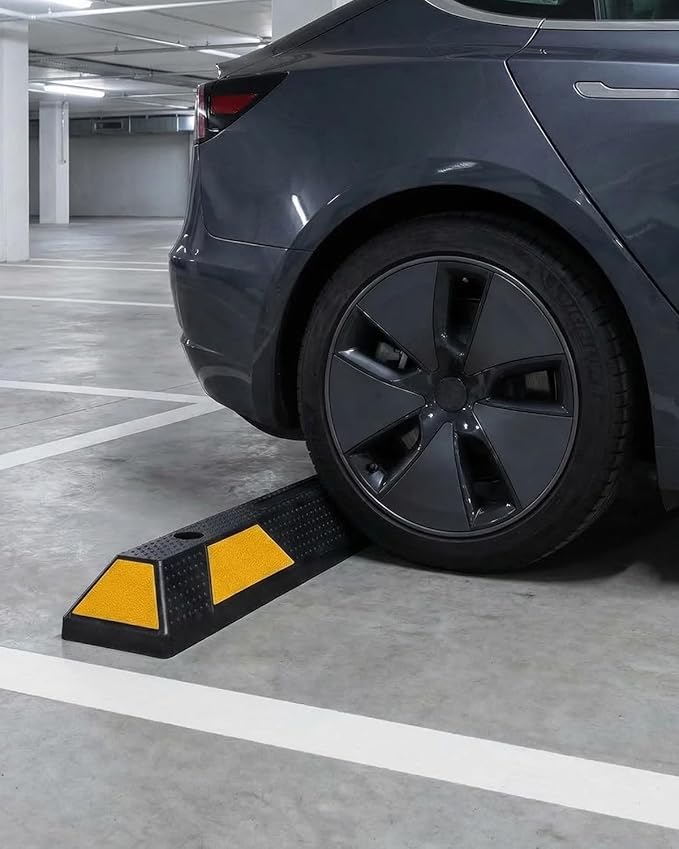 72-Inch Heavy Duty Rubber Parking Curb with Reflective Stripes, 6 ft Premium Quality Auto Wheel Stoppers for Garage, Driveway & Parking Lots