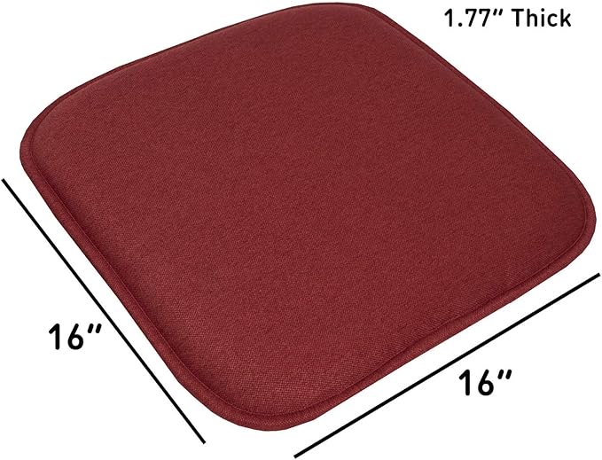 Sweet Home Collection Chair Cushion Memory Foam Pads Honeycomb Pattern Slip Non Skid Rubber Back Rounded Square 16" x 16" Seat Cover, 4 Pack, Charlotte Wine