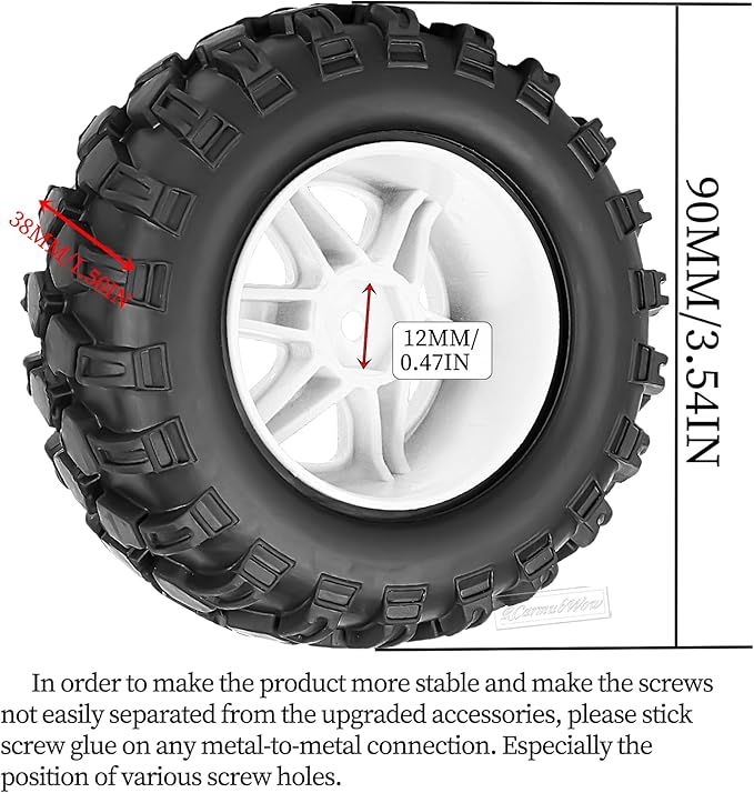 RC Wheels and Tires Off-Road Buggy Tires for 1/12 1/14 1/16 RC Off Road Monster Truck E-REVO Summit REDCAT HPI SAVAGEGT-2XS Volcano-16,1/12 1/14 1/16 Wheels Tires Set Pre-glued,White