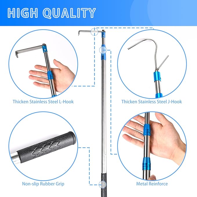 Kojcijs 6.3 Ft Truck Cargo Grabber Reach Retriever Tool with Two Hooks, Pickup Truck Bed Heavy Duty Truck Accessories Telescoping Pole
