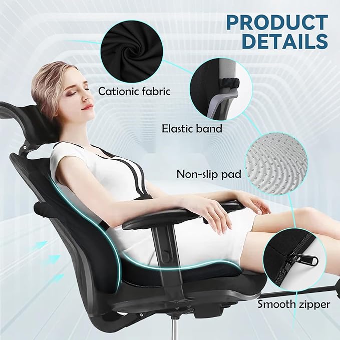 Seat Cushion & Lumbar Support Pillow for Office Chair,Memory Foam Chair Cushions for Tailbone Pain, Non-Slip Back Support for Desk,Gaming Chair,Wheelchair, Breathable & Machine Washable