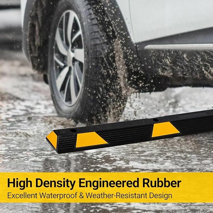 PeakPursuit 1 Pack 72" Rubber Parking Curb, Curb Parking Stoppers, 6 ft Wheel Stopper with Reflective Stripes for Cars and Trucks Durable Parking Lot Bumper