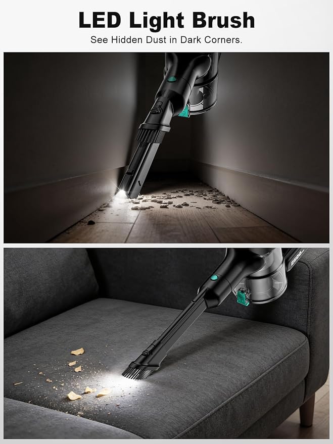 Cordless Vacuum Cleaner,58kPa/10-in-1 Stick Vacuum with 29-inch Hose and LED Lighting Brush,50Mins Runtime Vacuum Cleaner for Home,Self-Standing Vacuum with Anti-Tangle Brush for Pet Hair/Carpet/Floor