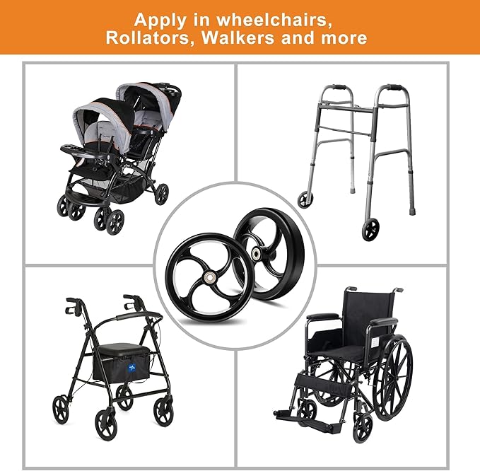 2 PCS 7-Inch Walker Replacement Wheelchair Wheels - Eco-Friendly Rubber Material, Wear-Resistant PU Tires, Anti-Slip, Durable ABS Wheels (7-Inch 2 PCS)