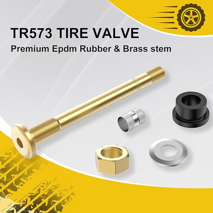 10 Piece TR573 Brass Valve Stems for Commercial Vehicles. Fits 0.748" Valve Hole Dia, Length 4.49'', Brass Colour