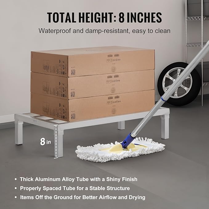 VEVOR Aluminum Dunnage Rack, 36” x 20” Commercial Food Floor Rack, 8” Off the Floor, 1800 lbs Capacity All-Welded Aluminum Storage, for Storage in Restaurants, Kitchens, Garages and Vehicles