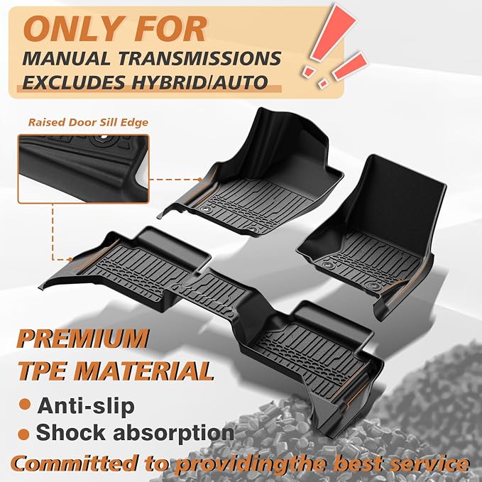 TripleAliners for Tacoma 2024 2025 2026 Double Cab Floor Mats (Fit Manual Trans ONLY) All Weather Floor Liners Compatible with 2024+ Toyota Tacoma Accessories Front & Rear Mats(Not for Hybrid/Auto)