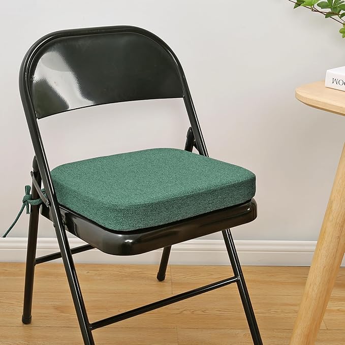 SINOSSO Memory Foam Chair Cushion for Folding Chair 1 Pcs, Thickened 2" Square Kitchen Chair Pad with Ties, Indoor Non-Slip Dining Chair Seat Cushion (1 Piece, Green)