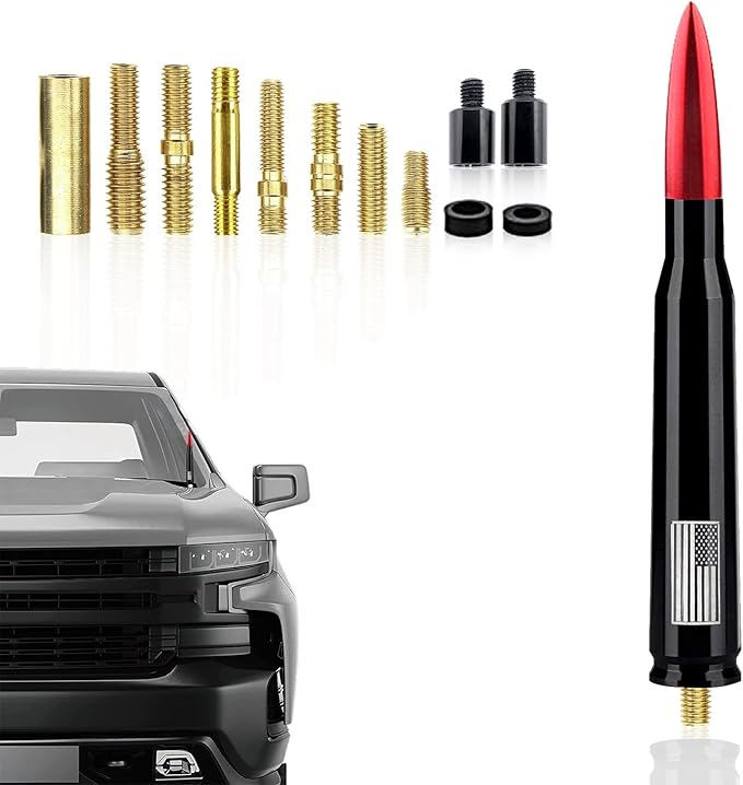 Ajxn 1 PC Car Truck Bullet Antenna, Automobile Antenna Mast, Suitable for GM Chevy Silverado 1500 3500 HD Avalanche GMC Sierra 1500 3500 Denali Heavy Duty Pickup Trucks Accessories (Red)