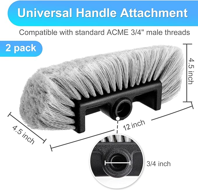 Tanlade 2 Pcs Car Wash Brush Head with Soft Detailing Bristle Flow Through Car Cleaning Brush Exterior Wash Equipment for Auto Truck RV Boat Camper(12 Inch,Gray)