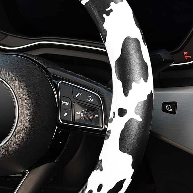 ZHOL 16 inch Steering Wheel Cover Cow Print, Breathable Microfiber Leather Compatible Large-Size for F150 F250 F350 Ram 4Runner Tacoma Tundra Range Rover Model Car Accessories for Women Men