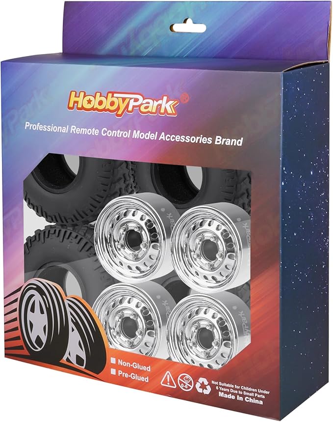 HobbyPark 1.0 Beadlock Wheels and Tires Negative Offset Stamped Steel 1.0" Wheels 1.0 Beadlocks for 1/24 1/18 RC Crawler TRX4M SCX24 FCX24 Upgrades Parts Soft Rubber Good Grip (w/52x20mm Tires A)