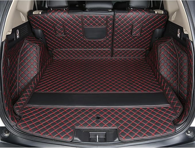 Trunk Mat+Back Seat Protector+Both Side Protector Full Coverage Cargo Mat- Black/Red