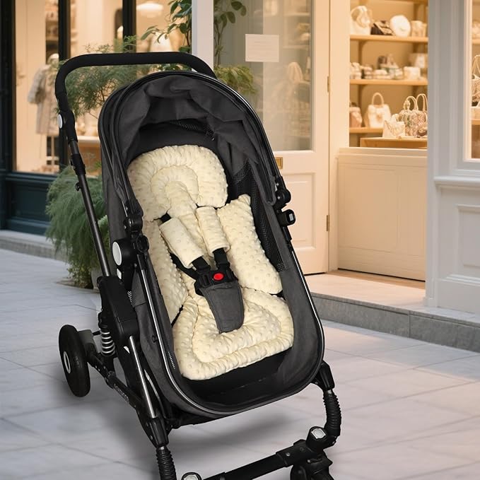 Infant Car Seat Insert Boy Girl, 3 in 1 Newborn Carseat Insert with Strap Pads, Car Seat Head Support for Baby Strollers, Swings, and Bouncers, Comfortable and Machine Washable, Beige