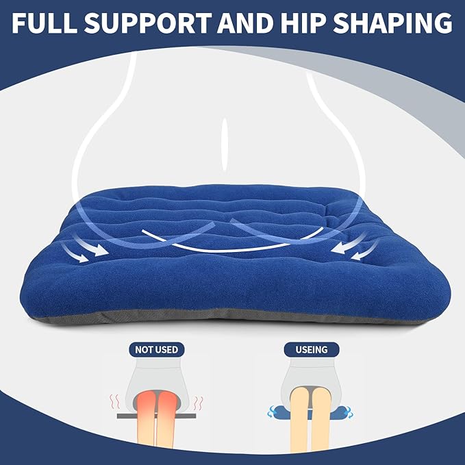 BUYUE Good Support Office Chair Cushion Padded, Soft Velvet Comfortable Non-Slip Seat Cushion for Computer Desk Kitchen Chair (1 Count, Blue)