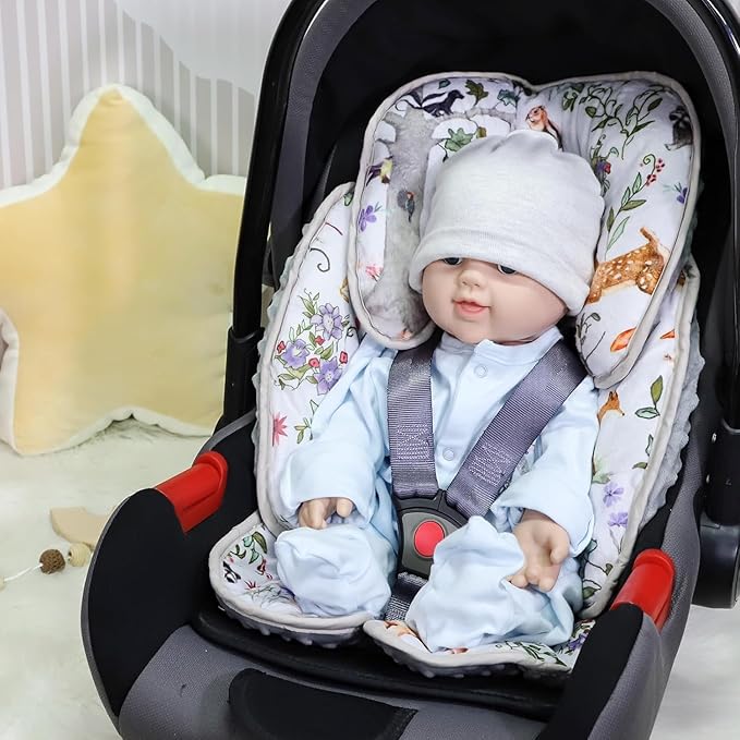 Reversible Infant Car Seat Insert, 2 in 1 Gray Car Seat Head Support Baby Boys Girls, Soft Newborn Carseat Insert Cushion, Perfect for Carseats, Strollers, Swings (Animals)