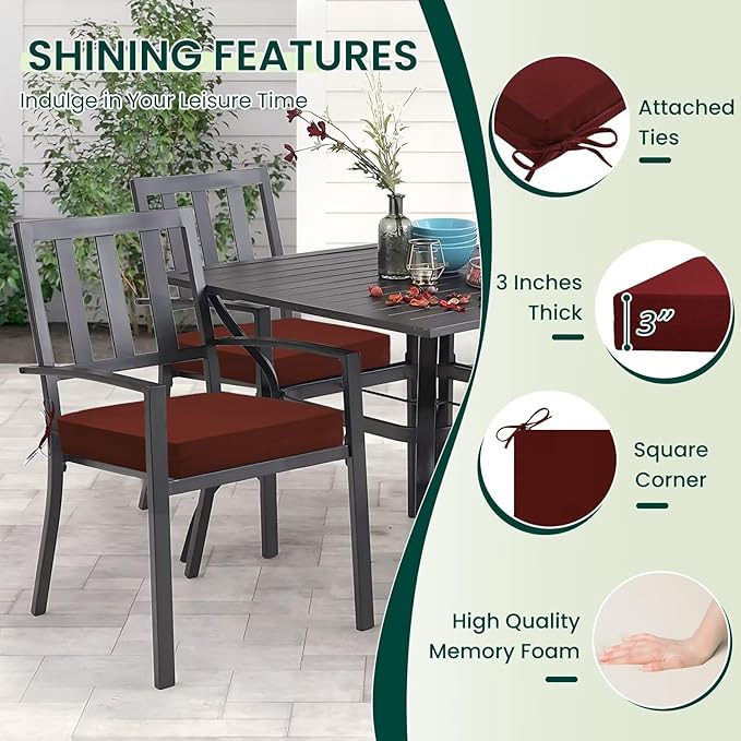 HARBOREST Outdoor Chair Cushions Set of 4, Water Resistant Patio Chair Cushions with Ties, Square Corner Outdoor Seat Cushions for Patio Furniture, 18.5"x16"x3", Burgundy