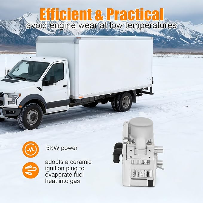 Diesel Air Heater, 12V 5000W Diesel Parking Water Heater Complete Kit Water Heating Type of Car Conduction Coolant with Remote Control for Commercial Vehicles Automotives & RV Cars