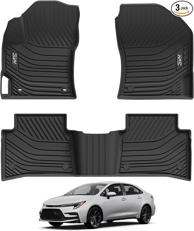3W Floor Mats Fit 2020-2026 Toyota Corolla Sedan (Not for Cross or Hatchback), TPE All Weather Custom Fit Floor Liner for Toyota Corolla 1st and 2nd Row Full Set Car Liners(Include Hybrid)