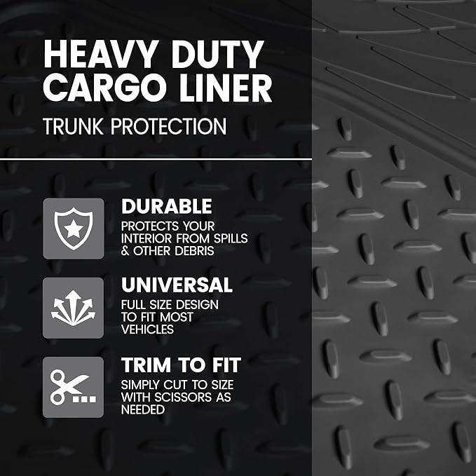 Heavy Duty Cargo Liner Floor Mat-All Weather Trunk Protection, Trimmable to Fit & Durable HD Rubber Protection for Car SUV Sedan Auto