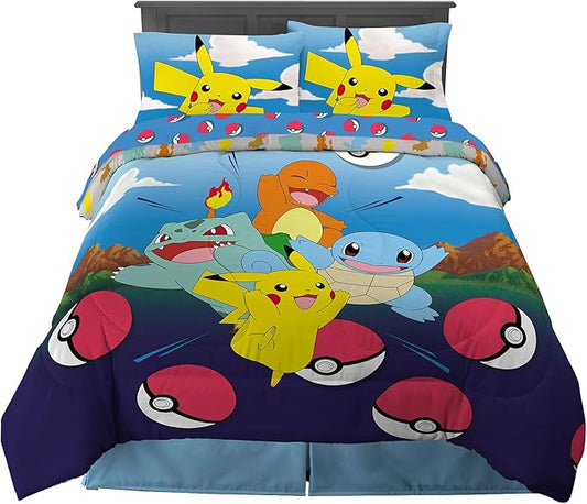 Franco Kids Bedding Super Soft Comforter and Sheet Set, 5 Piece Full Size, Pokemon