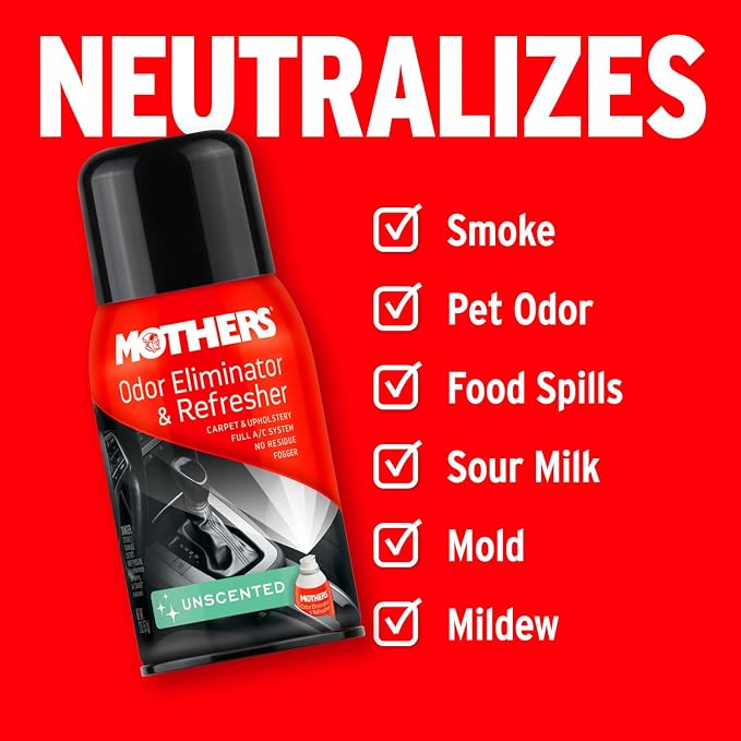Mothers Odor Eliminator & Refresher, Unscented, 2 oz. Aerosol – Whole-Car Fogger Neutralizes Smoke, Pet, Food & Mildew Odors with CMM® Technology, Freshens Cabin & Vent Ducts (06810)