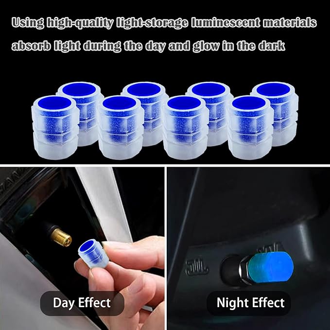 8PCS Car Tire Valve Stem Caps, Universal Noctilucent Waterproof Car Wheel Tire Caps, Suitable for Air Valve Caps for Cars, Motorcycles, Bicycles (Blue)