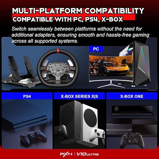 PXN - V10 Ultra Gaming Steering Wheel & Pedals, 3.2Nm Direct Drive Force Feedback, 4 Paddle Shifters, Hall Effect Pedals, 10.6-inch Racing Wheel Rim, Sim Racing Setup for Xbox, PS4, and PC