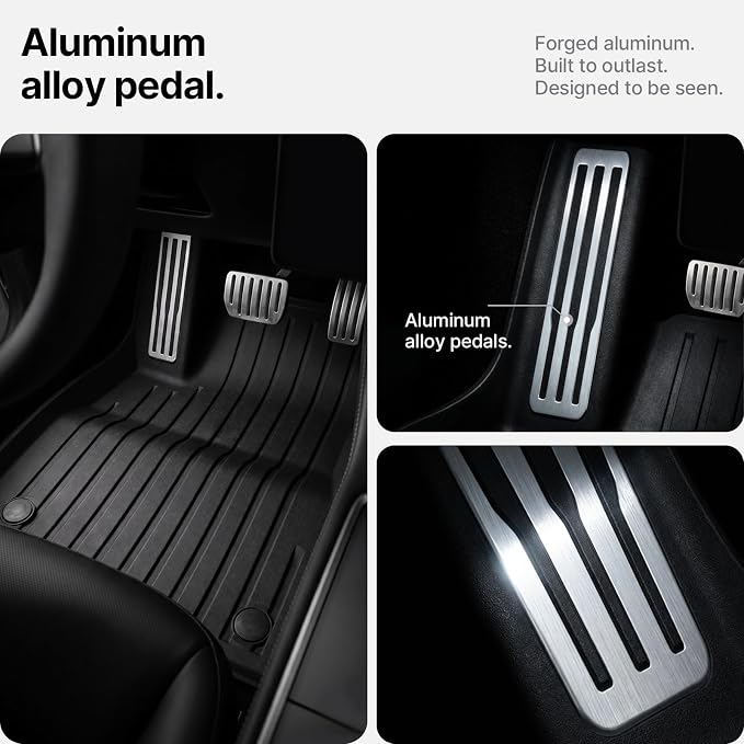 6Pcs Floor Mats for Tesla Model 3 Highland 2024-2026 All Trims, Injection Molded Virgin TPE with Aluminum Dead Pedal — All-Weather Cargo Liners with Frunk/Trunk Lower Storage