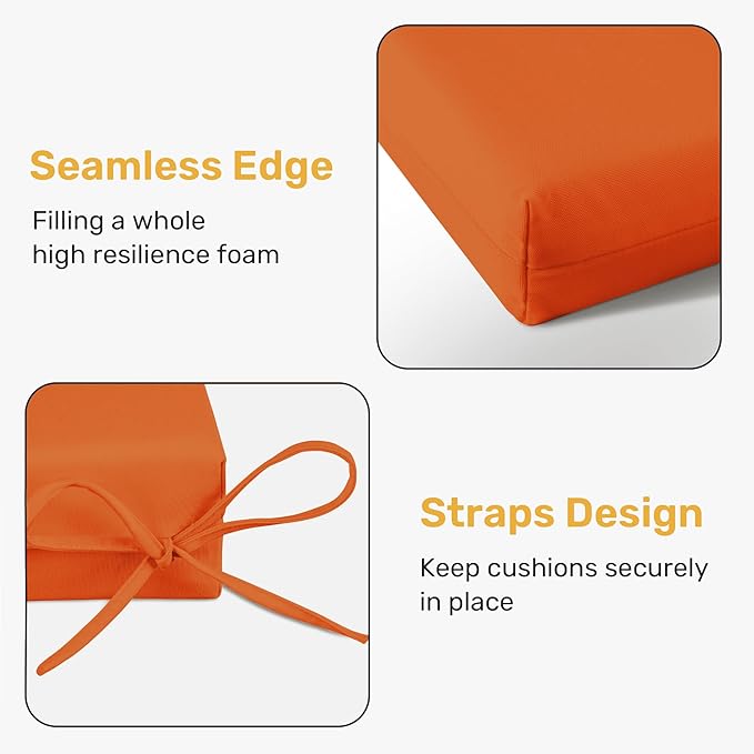 UNIKOME Outdoor Chair Cushions Pack of 4, Water Resistant Patio Cushions with Ties, High Density Sponge Filling Square Corner Seat Cushions for Outdoor Furniture, 24"*24"*4", Orange