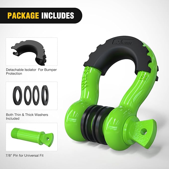 Nilight 2 Pack 3/4" D-Ring Shackle with 7/8" Screw Pin 41,887lbs Break Strength, Heavy Duty Off Road Recovery with Isolators Washers for Use with Tow Strap, Winch, Off-Road Jeep Truck Vehicle