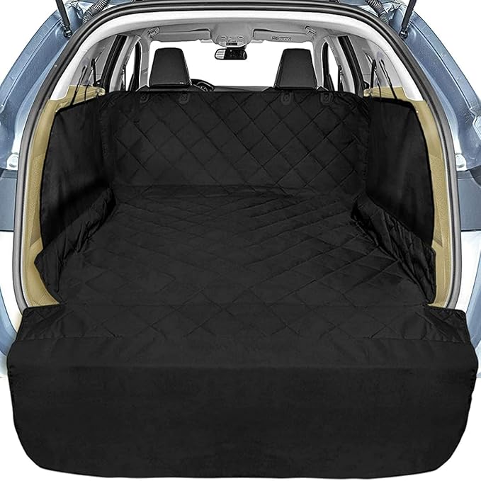 Veckle SUV Cargo Liner for Dogs, Water Resistant Trunk Cover with Side Flaps, Compact to Mid-Size Fit Cargo Area Protector with Bumper Flap for Smaller SUVs, Black