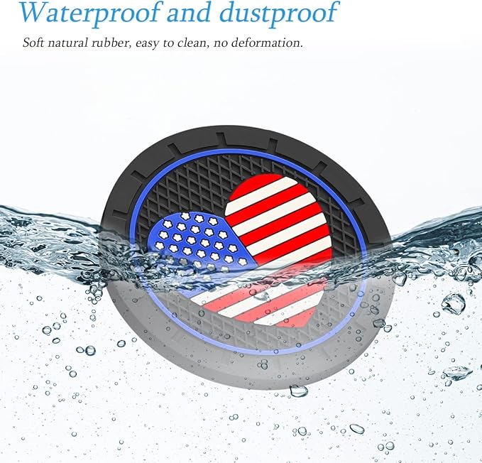 AUCELI 2 Pack Car Cup Holder Coasters, Colored American Flag US Flag Insert Car Cup Coaster, 2.75 Inch Anti Slip Shockproof Embedded Drink Mat, Vehicle Interior Decor Accessories