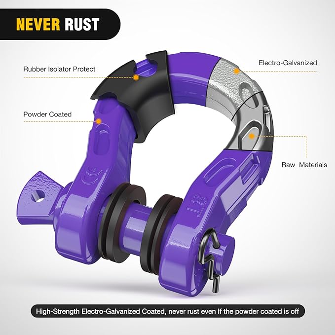 Nilight Heavy Duty Mega D-Ring Shackles(2 Pack) w/ 7/8″ Screw Pin & isolators, 68,000 lb Break Strength(17,000 lb WLL), Forged Steel Off-Road Recovery Shackles for Tow Strap & Winch Gear, Purple