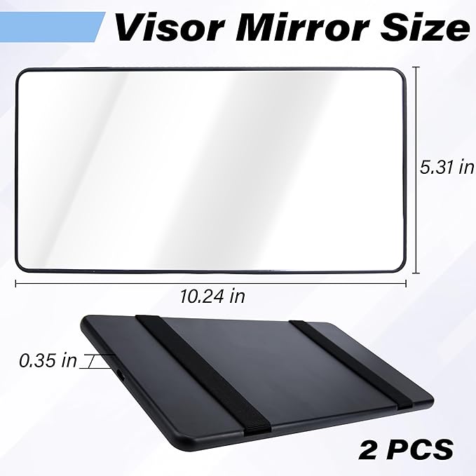 2 PCS Car Sun Visor Mirror, Cosmetic Makeup Mirrors with Straps, HD Car Interior Cosmetic Mirror, Car Accessories Universal Sun Visor Mirrors for Trucks, Cars, SUVs (Black)