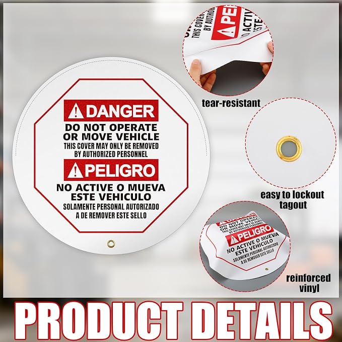 1 Pcs Steering Wheel Cover for Lockout Tagout - 20" Danger Do Not Operate Bilingual Reinforced Vinyl for Trucks Pallet Jacks Forklifts