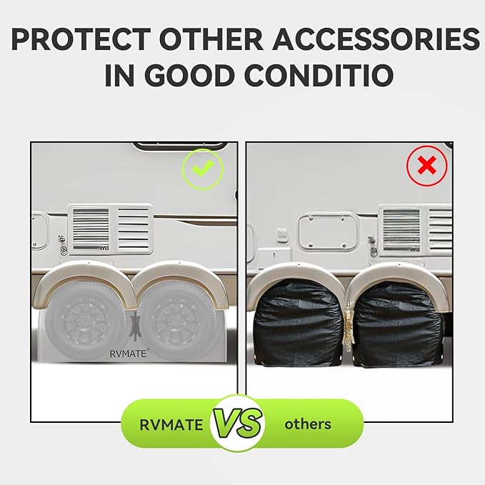 RVMATE RV Tire Covers, Dual Axle Wheel Cover (2 Pack) Fits 30"-33" Diameter Tires, Waterproof Anti-UV 420D Oxford Silver Dual Tire Covers RV Accessories for RV/Truck/Trailer