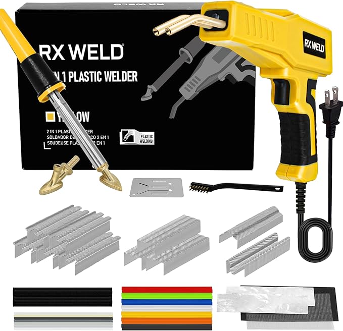 RX WELD Plastic Welder, 2 in 1 Plastic Welding Kit Repair Welder 1000PCS Hot Stapler for Car Bumper Cracks, Kayaks, Plastic Toys, Patent Number D1052628