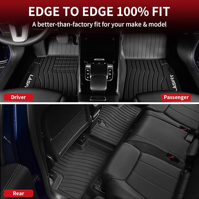 LASFIT Floor Mats for Mercedes Benz GLB 250/35 AMG (Fit 5 Seats) 2026 2025 2024 2023 2022 2021 2020, All Weather TPE Custom Fit Floor Liners for GLB250 & GLB35 AMG 1st & 2nd Row Car Mats, Black