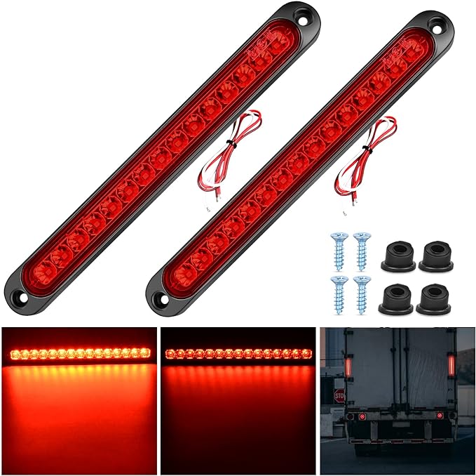 Nilight 2PCS 10Inch 15 LED Red Trailer Light Bar for Park Stop Turn Tail Brake Lights IP67 Waterproof Marker ID Clearance Strip for Truck Golf Cart Pickups Boats
