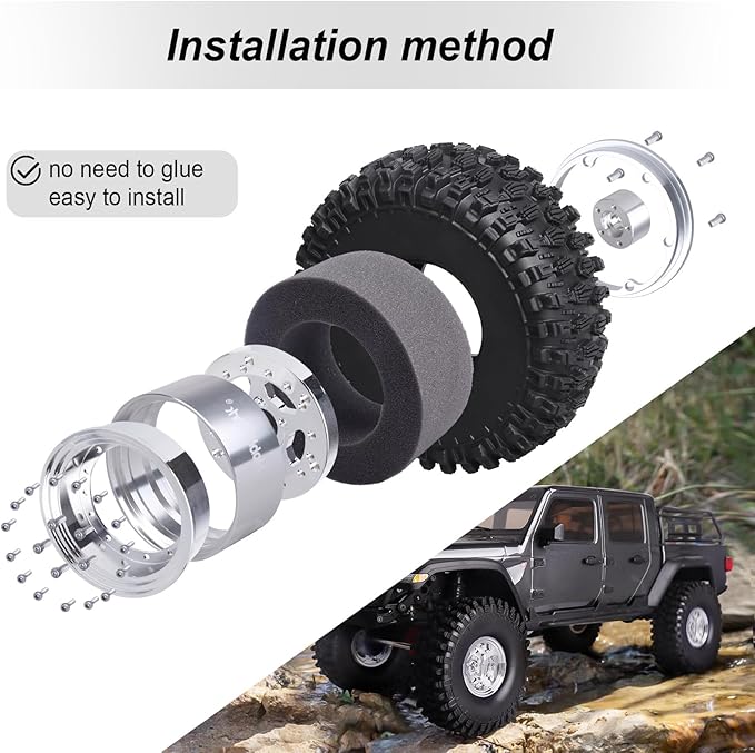 HobbyPark Negative Offset -10mm Deep Dish Aluminum Chrome 1.9 Beadlock Wheels and 1.9 Tires Good Grip for 1/10 RC Crawler Axial SCX10 TRX4 VS410 Gen8 RC4WD, Set of 4