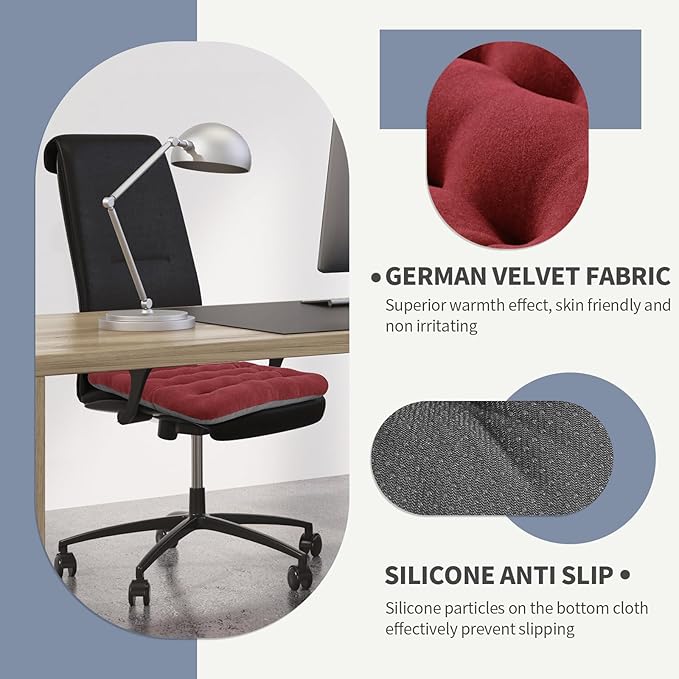 BUYUE Good Support Office Chair Cushion Padded, Soft Velvet Comfortable Non-Slip Seat Cushion for Computer Desk Kitchen Chair (1 Count, Red)