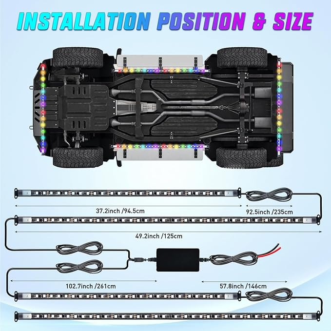 Nilight 4Pcs Car Underglow Neon Accent Strip Lights 256 LEDs RGBIC Multi Color DIY Sound Active Function Music Mode with APP Control and Remote Control Underbody Light Strips, 2 Years Warranty