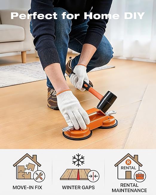 Saker Floor Gap Fixer Tool Kit with Mallet, 10PCS Washable Pads & Gloves, Suction Cup Tool for Laminate Floor Gap Repair, Vinyl Plank & Wood Floors (Dual Suction Cup+Rubber Mallet)