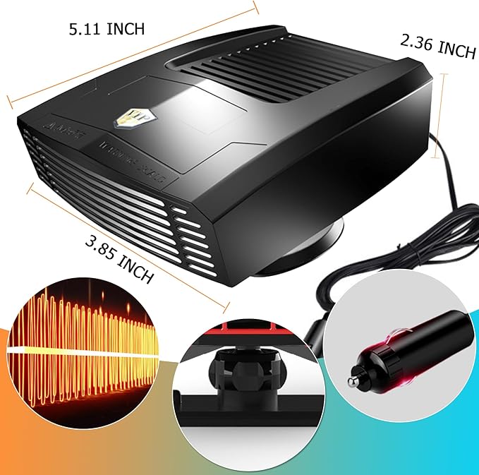 Nedittpy【2025 NEW】Portable Car Heater,2 in 1 Auto Fast Heating Defrost Defogger Cooling 12V Lighter Heater 60 Second Plug in Cig Lighter Demister,Car Fan Windshield Defroster (QH-501)