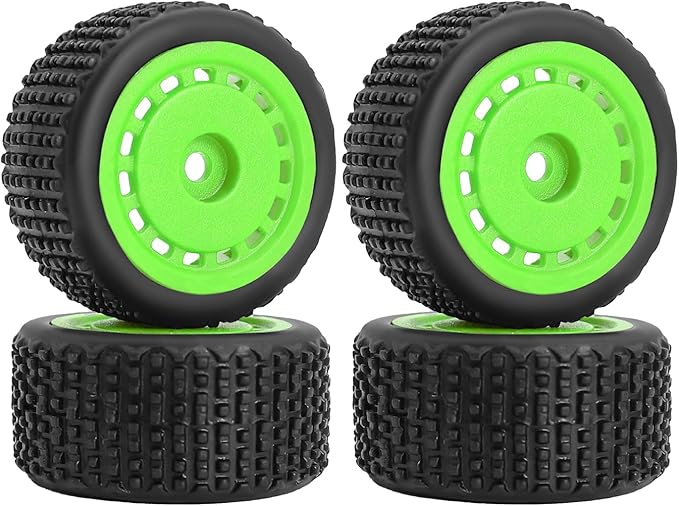 Pre-Mounted Pin Buggy Tires and Wheels Rims Hub Tires Set for 1/24 Losi Micro-B 1/28 Losi Micro-T Wltoys 244016 Upgrade Part (Green Micro-T)