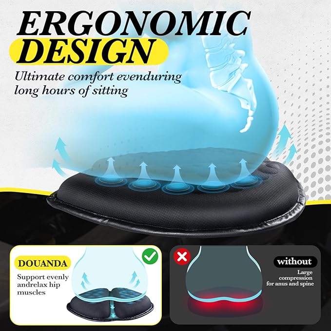 Foldable Motorcycle Gel Seat Cushion with Sunshade Cover – 3D Dome-Shaped High Elasticity Shock Absorption Seat Pad, Comfort & Butt Protection for Long Rides, Stay Cool & Comfortable
