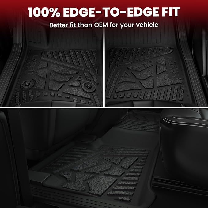 LASFIT Floor Mats 2019-2026 for Chevy Silverado/GMC Sierra 1500, 2020-2026 2500HD 3500HD, Double Cab/Bucket Seat Only, Fit Without Rear Underseat Storage Box, All Weather TPE Custom Fit Floor Liners