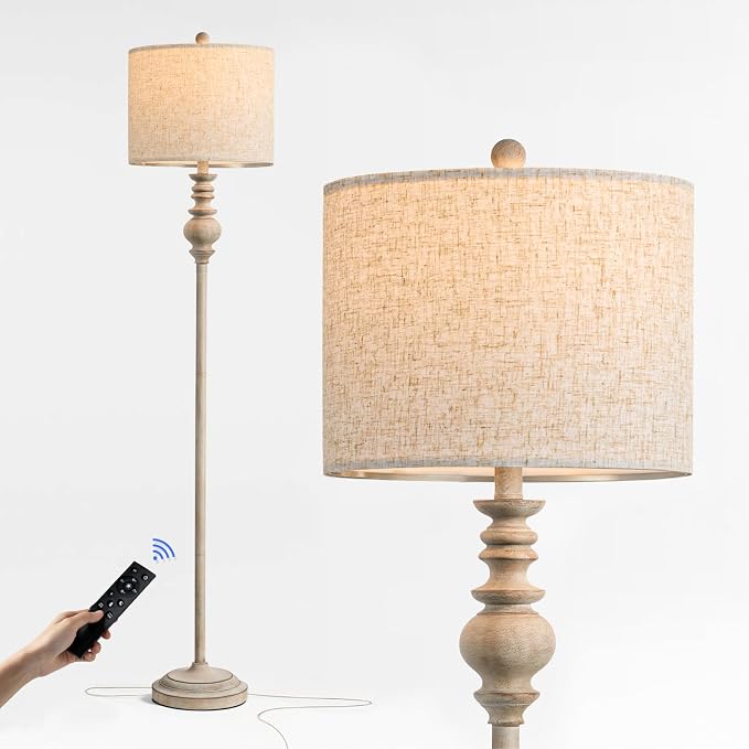 BOBOMOMO 64.25" Farmhouse Floor Lamp with Remote, Dimmable Floor Lamp with Adjustable Color Temperatures, Antique Gray Standing Floor Lamp for Living Room Corner, Bedroom & Nursery, 9W Bulb Included