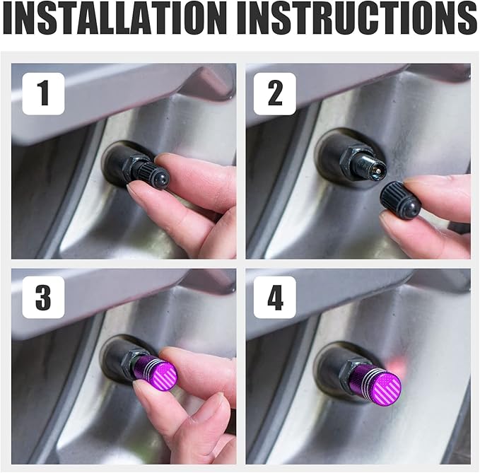 Tire Valve Stem Caps for Car Tire Cap 5 Pack Corrosion Resistant Leak-Proof Premium Alloy American Flag Universal for Car Bike Truck Motorcycle Purple